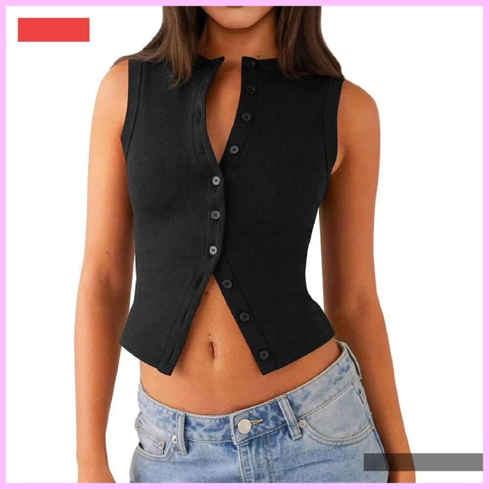 Ribbed Crop Tank Top Y2K Button Down Sexy Summer Going Out